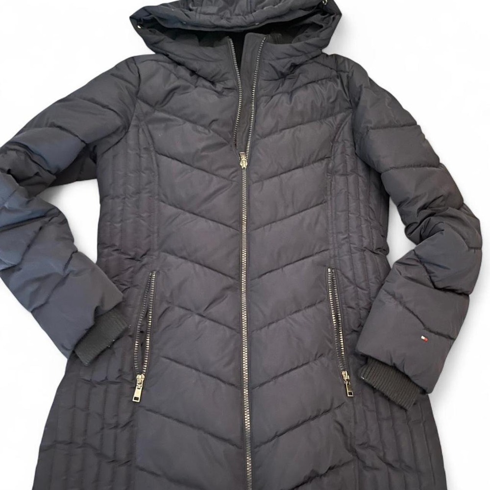 Blue Tommy Hilfiger long puffer coat